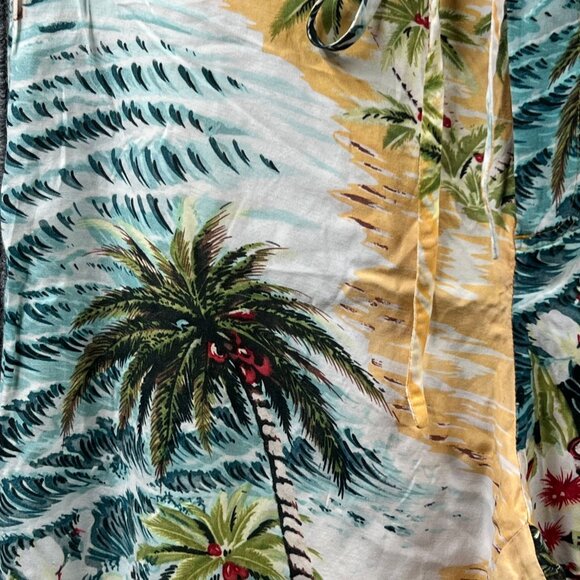 Braeton Womens XL Wide Leg Beach Capri Pants Hawaiian Drawstring Palm Trees Surf - Picture 9 of 15